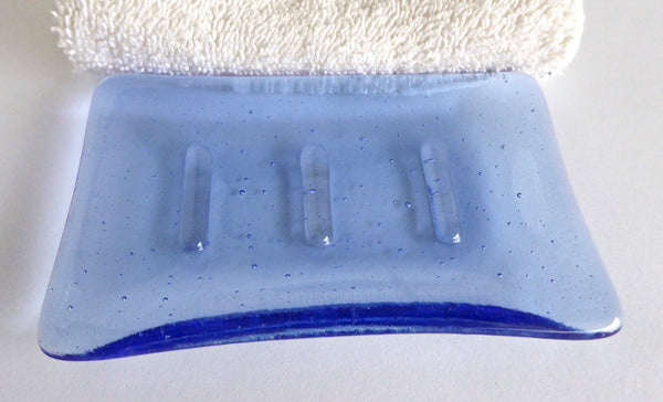 Fused Glass Soap Dish in Sapphire  Blue Tint