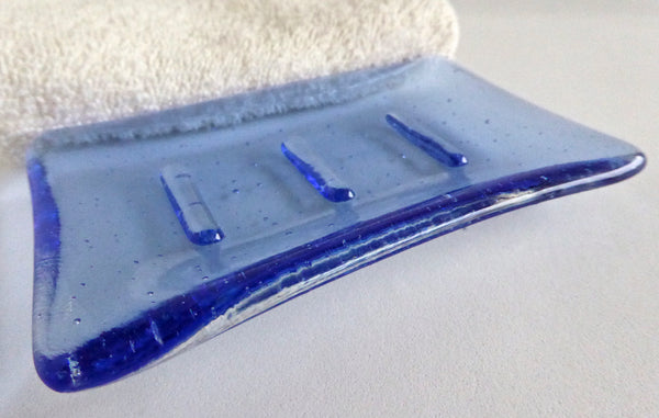 Fused Glass Soap Dish in Sapphire  Blue Tint