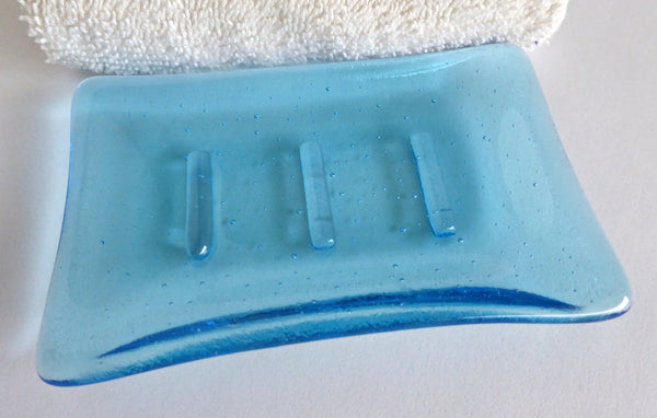 Fused Glass Soap Dish in Turquoise Blue Tint