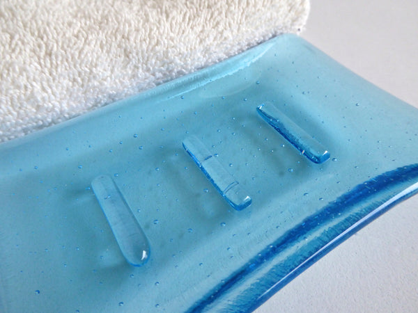 Fused Glass Soap Dish in Turquoise Blue Tint