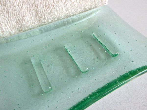 Fused Glass Soap Dish in Ming Green