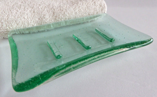 Fused Glass Soap Dish in Ming Green