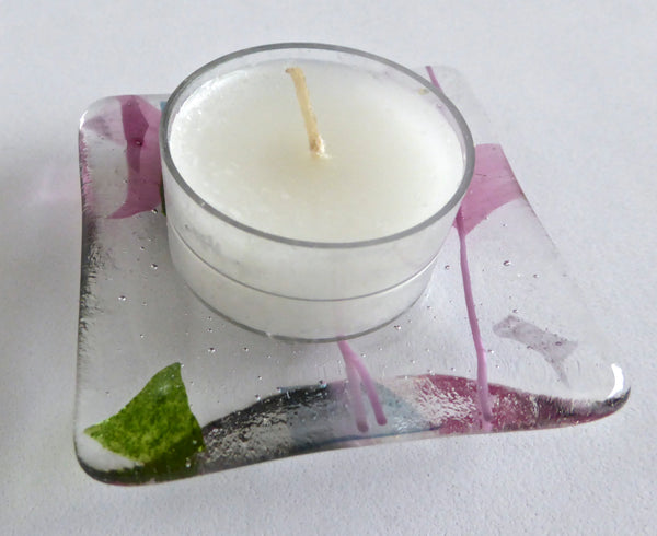 Fused Glass Ring Dish in Festive Pink, Aventurine Green and Aquamarine