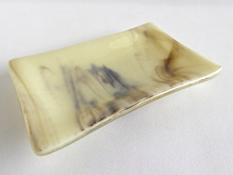 Fused Glass Small Dish in Streaky French Vanilla and Brown
