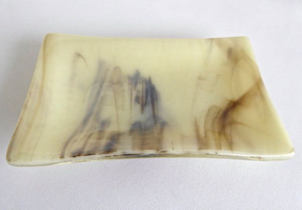 Fused Glass Small Dish in Streaky French Vanilla and Brown