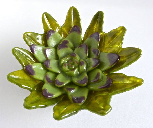 Green Fused Glass Lotus Leaf Bowl