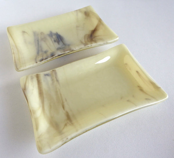 Fused Glass Small Dish in Streaky French Vanilla and Brown