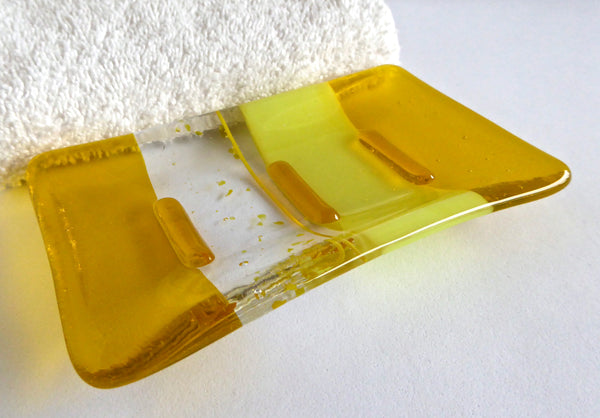 Fused Glass Soap Dish in Bright Yellow