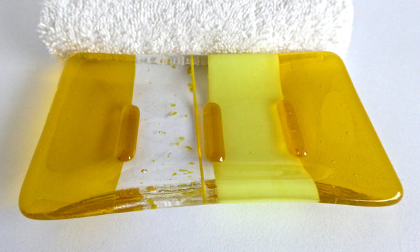 Fused Glass Soap Dish in Bright Yellow