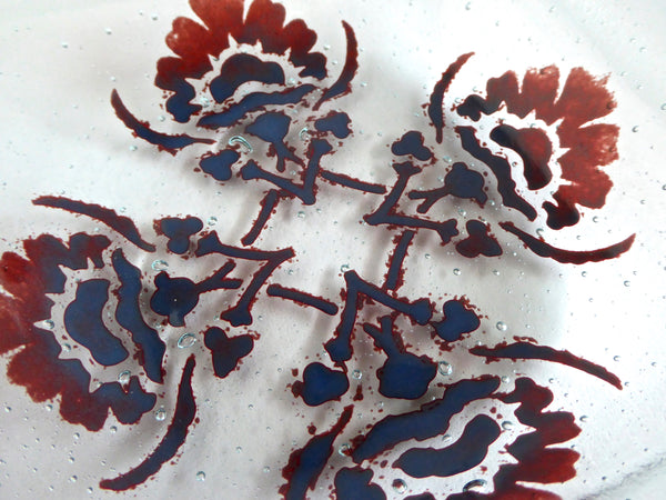 Red and Blue Floral Fused Glass Dish