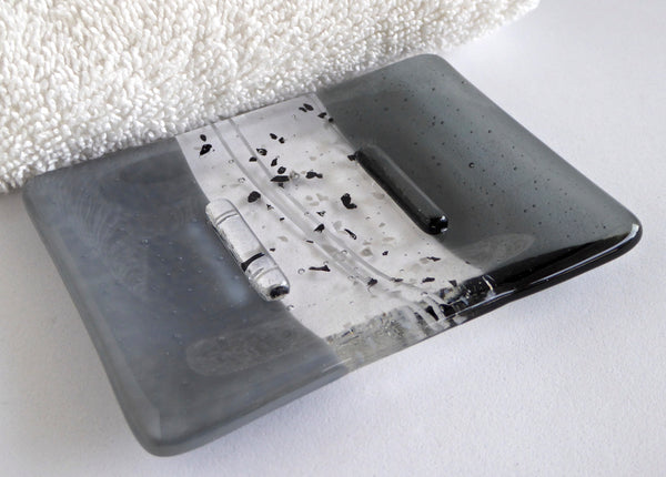 Fused Glass Soap Dish in Gray and Silver
