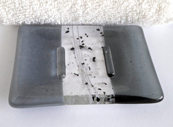 Fused Glass Soap Dish in Gray and Silver