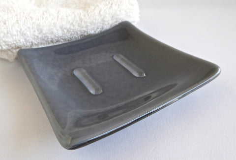 Fused Glass Square Soap Dish in Deco Gray