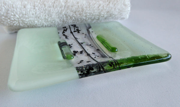 Fused Glass Soap Dish in Chalk and Pale Green
