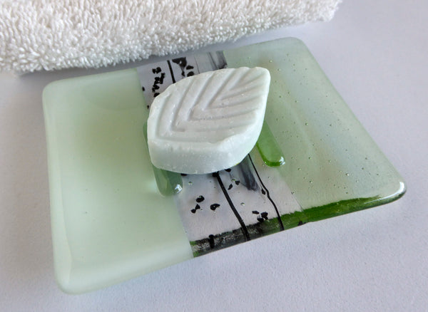 Fused Glass Soap Dish in Chalk and Pale Green