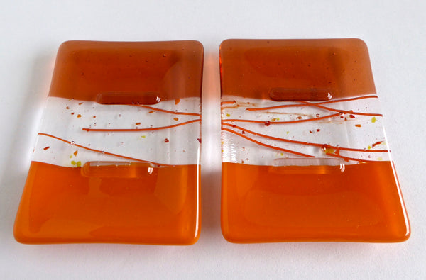 Fused Glass Soap Dish in Tangerine Orange and Coral