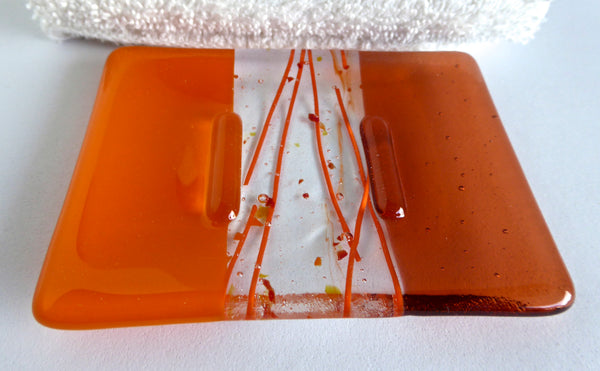 Fused Glass Soap Dish in Tangerine Orange and Coral