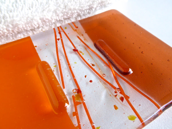 Fused Glass Soap Dish in Tangerine Orange and Coral