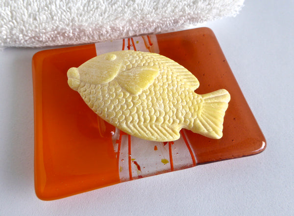 Fused Glass Soap Dish in Tangerine Orange and Coral