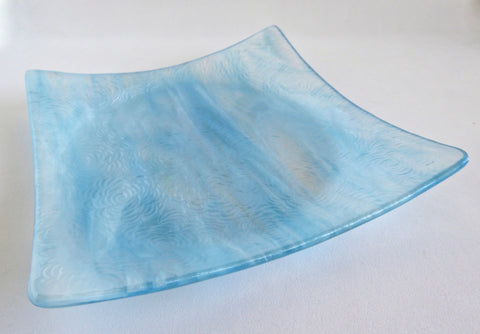 Fused Glass Rose Texture Plate in Irridescent Turquoise and White