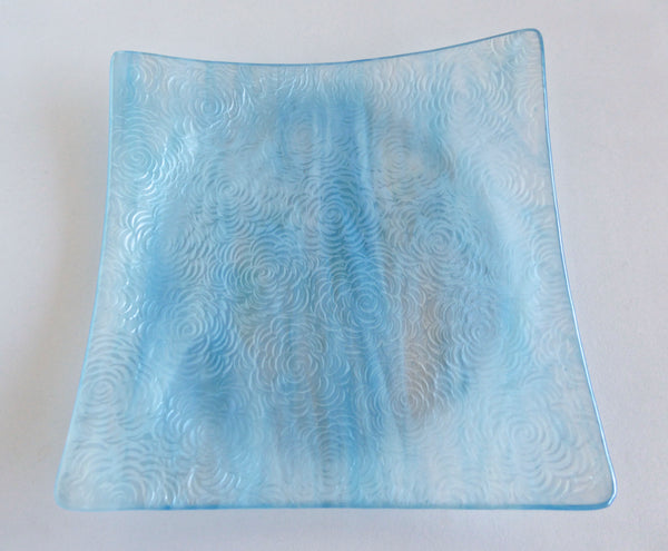 Fused Glass Rose Texture Plate in Irridescent Turquoise and White