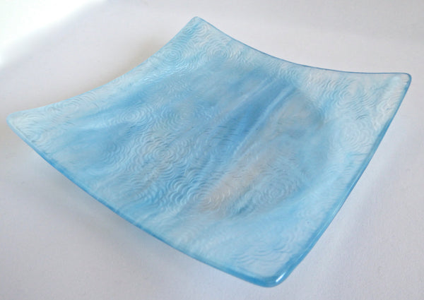 Fused Glass Rose Texture Plate in Irridescent Turquoise and White