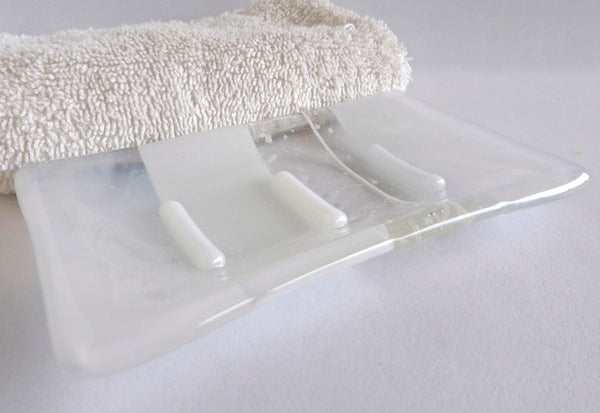 Fused Glass Soap Dish in Streaky and Opaque White