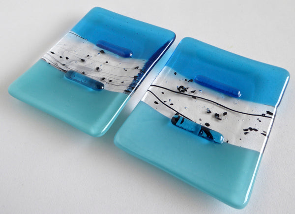 Fused Glass Soap Dish in Bright Turquoise Blue