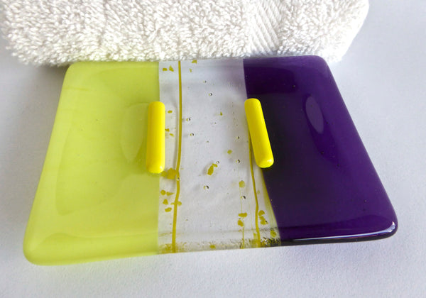 Violet and Canary Yellow Fused Glass Soap Dish