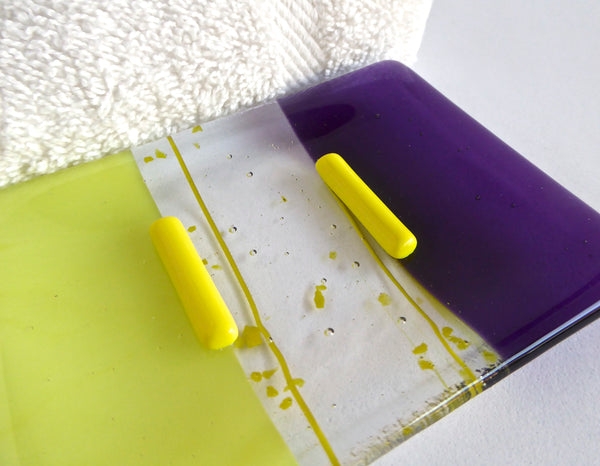 Violet and Canary Yellow Fused Glass Soap Dish