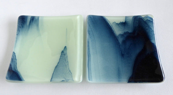 Fused Glass Small Plate in Aventurine Blue and Chalk Green