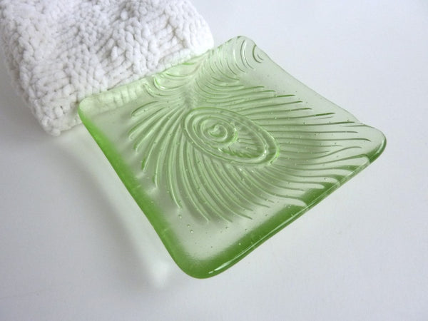 Fused Glass Peacock Feather Imprint Plate
