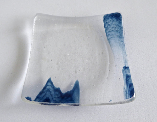 Fused Glass Ring Dish in Streaky Aventurine Blue and Clear