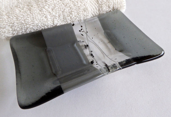 Gray and Silver Fused Glass Soap Dish