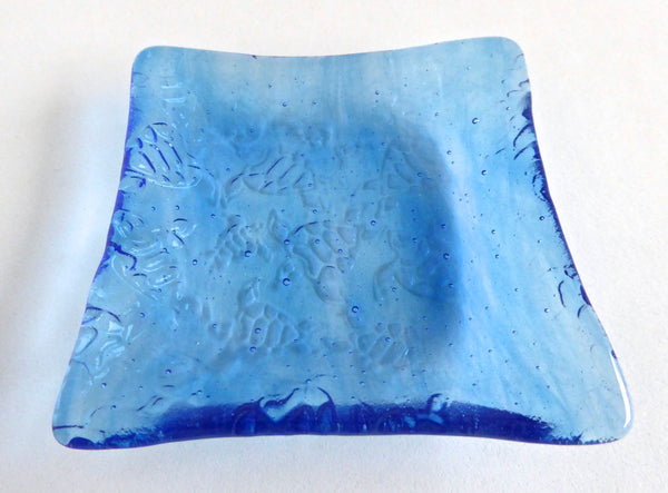 Fused Glass Turtle Imprint Plate in Blue