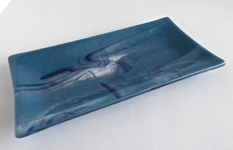 Fused Glass Small Tray in Streaky Blues