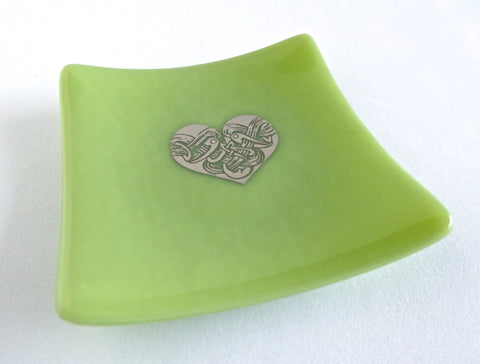 Fused Glass Heart Ring Dish in Pistachio Green