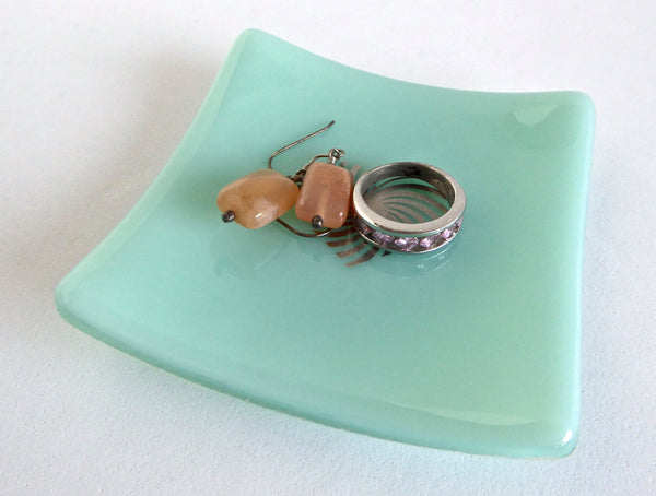 Fused Glass Heart Ring Dish in Robin's Egg Blue