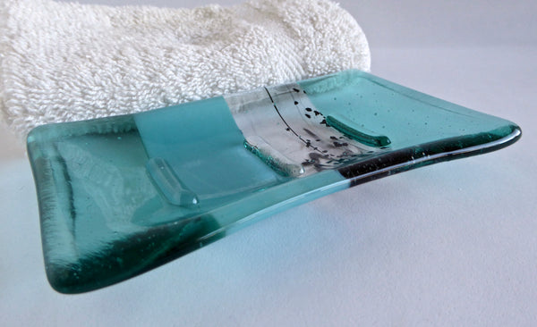 Fused Glass Soap Dish in Aquamarine and Turquoise