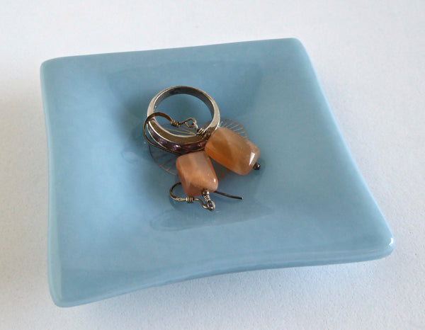 Fused Glass Heart Ring Dish in Powder Blue