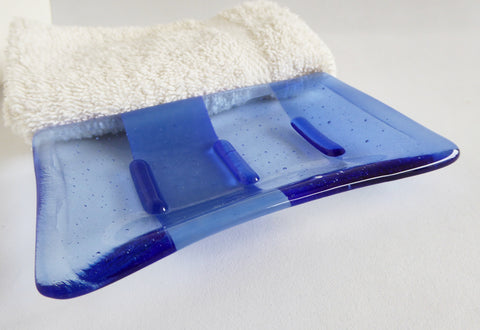 Shades of Blue Fused Glass Soap Dish