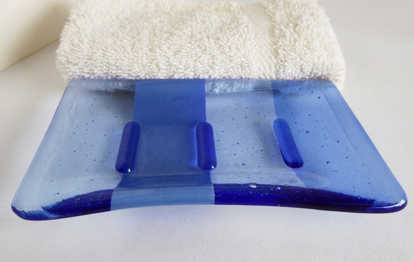 Shades of Blue Fused Glass Soap Dish