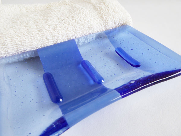 Shades of Blue Fused Glass Soap Dish