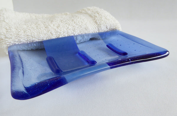 Shades of Blue Fused Glass Soap Dish