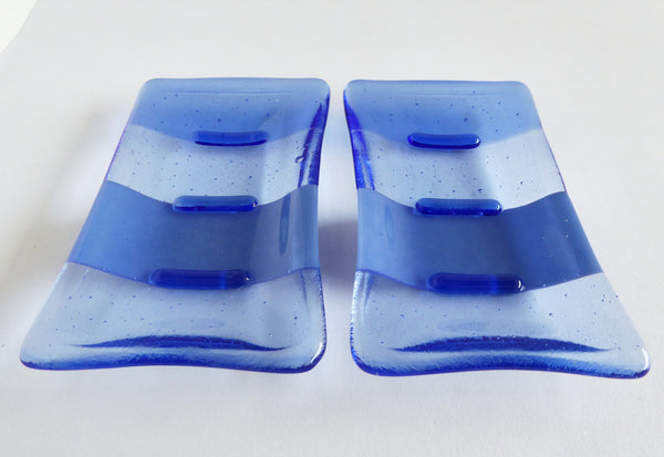 Shades of Blue Fused Glass Soap Dish