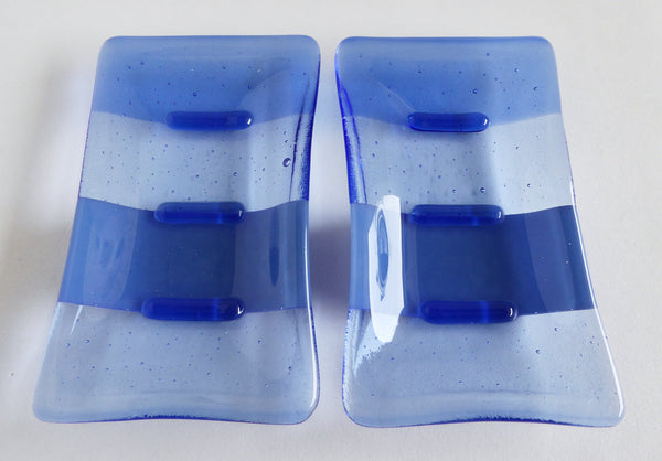 Shades of Blue Fused Glass Soap Dish