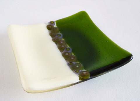 Fused Glass Murrini Plate in Cream and Vernal Green