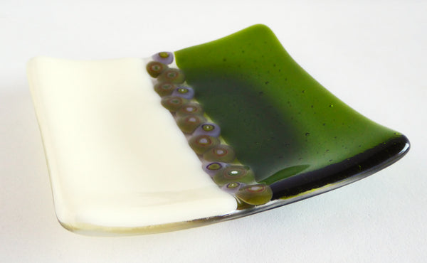 Fused Glass Murrini Plate in Cream and Vernal Green