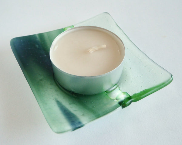 Fused Glass Murrini Plate in Pale and Streaky Green