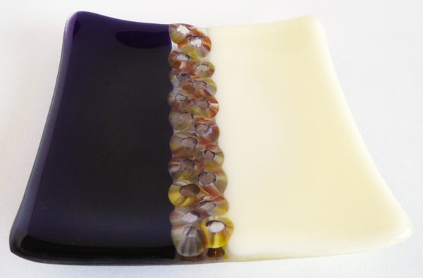 Fused Glass Murrini Plate in Purple and Cream